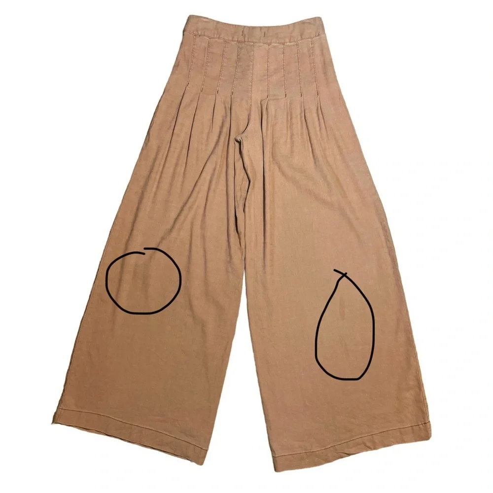 Free People Linen Blend High Waisted Pleated Wide Leg Pants Sz 2 - Picture 12 of 13